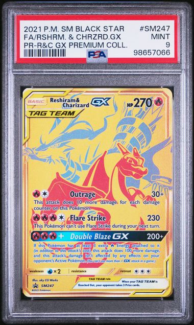 PSA 9 RSHRM. & CHRZRD.GX PR-R&C GX PREMIUM COLL. 2021 POKEMON SM BLACK STAR PROMO