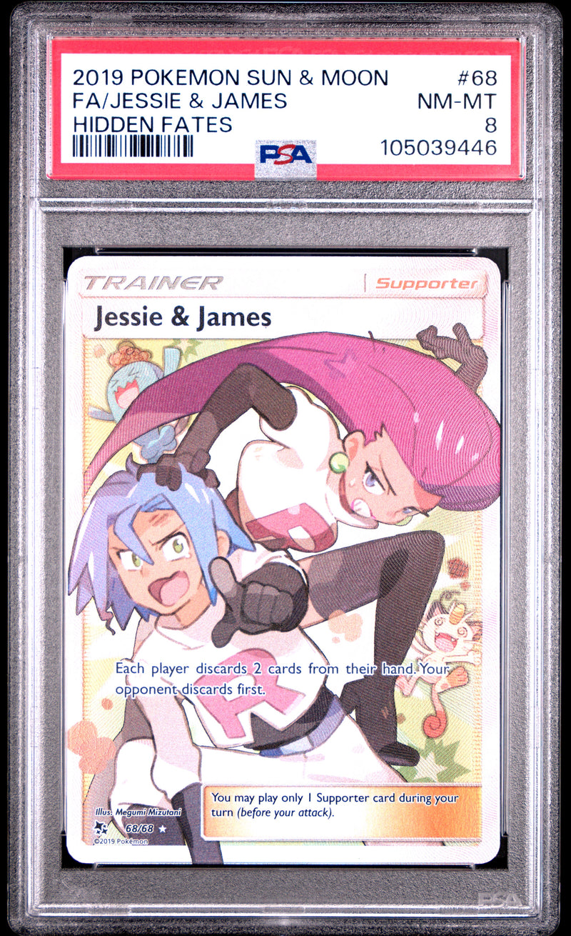 PSA 8 JESSIE & JAMES HIDDEN FATES 2019 POKEMON SUN & MOON HIDDEN FATES